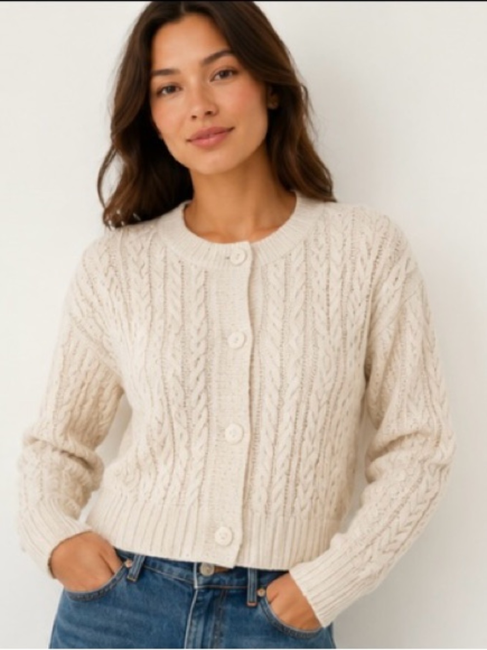 Willow & Wind Cable Knit Cardigan Sweater – Cream – Size Small